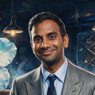 Aziz Ansari, painted by MLow as a New Yorker