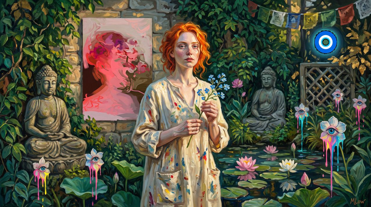 beantart, portrait painted by MLow: Forget Me Not at the Tibetan Garden