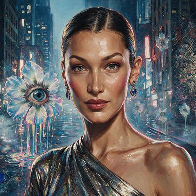 Bella Hadid, painted by MLow as a New Yorker