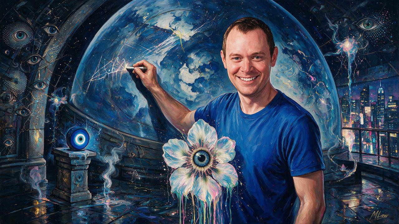 Benjamin Cowen, portrait painted by MLow: Chalk on the Planetarium Dome