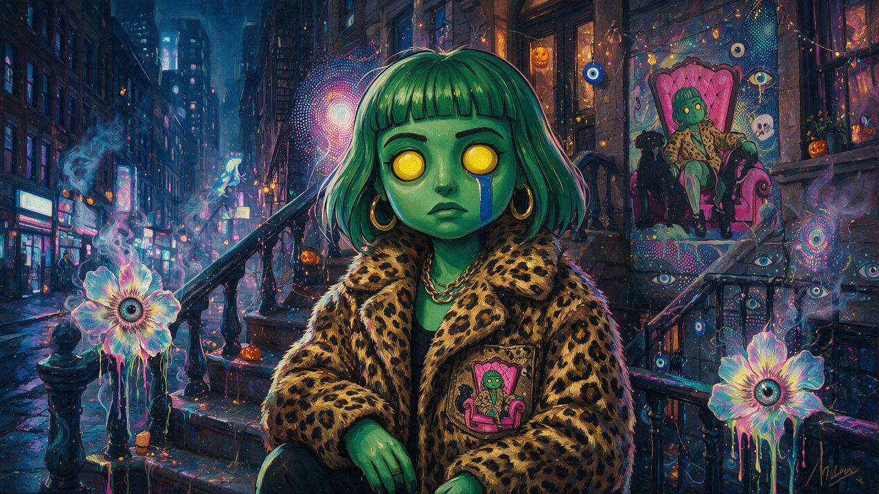 Betty, portrait painted by MLow: Zombie on the Stoop