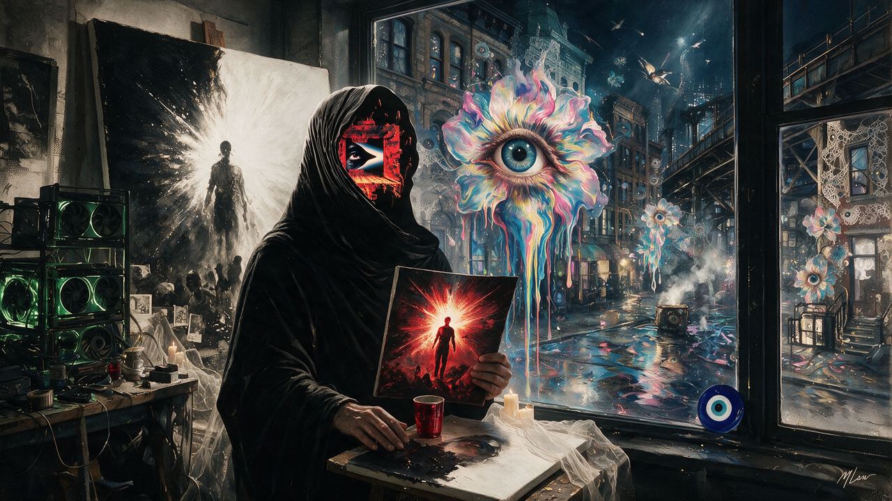 BLAC, portrait painted by MLow: The Veil and the Red Frame