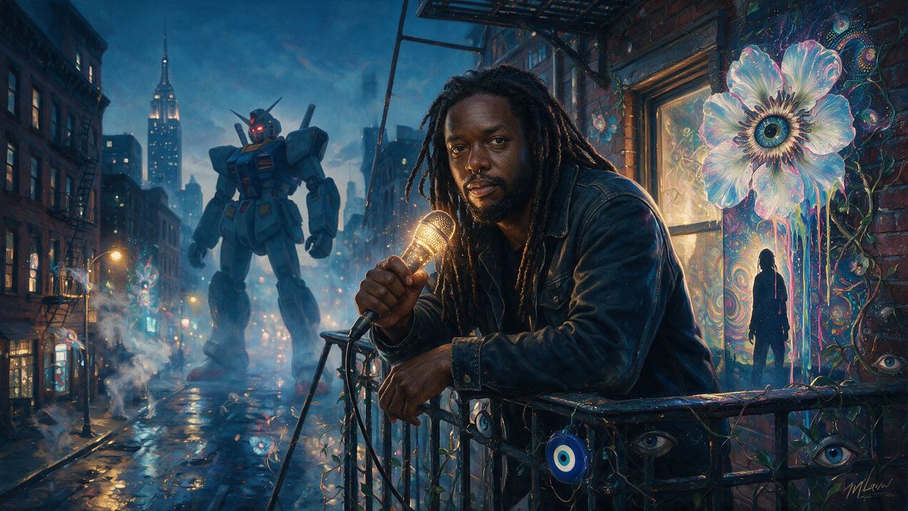 Black Dave, portrait painted by MLow: Fire Escape Frequency