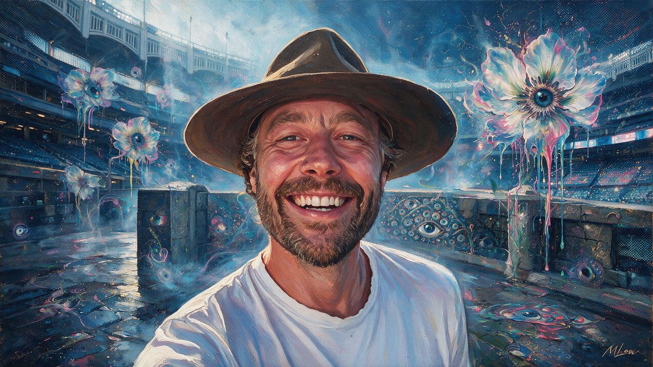 Blake Jamieson, portrait painted by MLow: Empty Stands, Big Grin