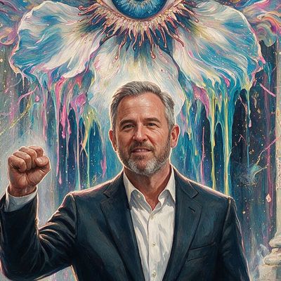 Brad Garlinghouse, portrait painted by MLow: Fist Up at Foley Square