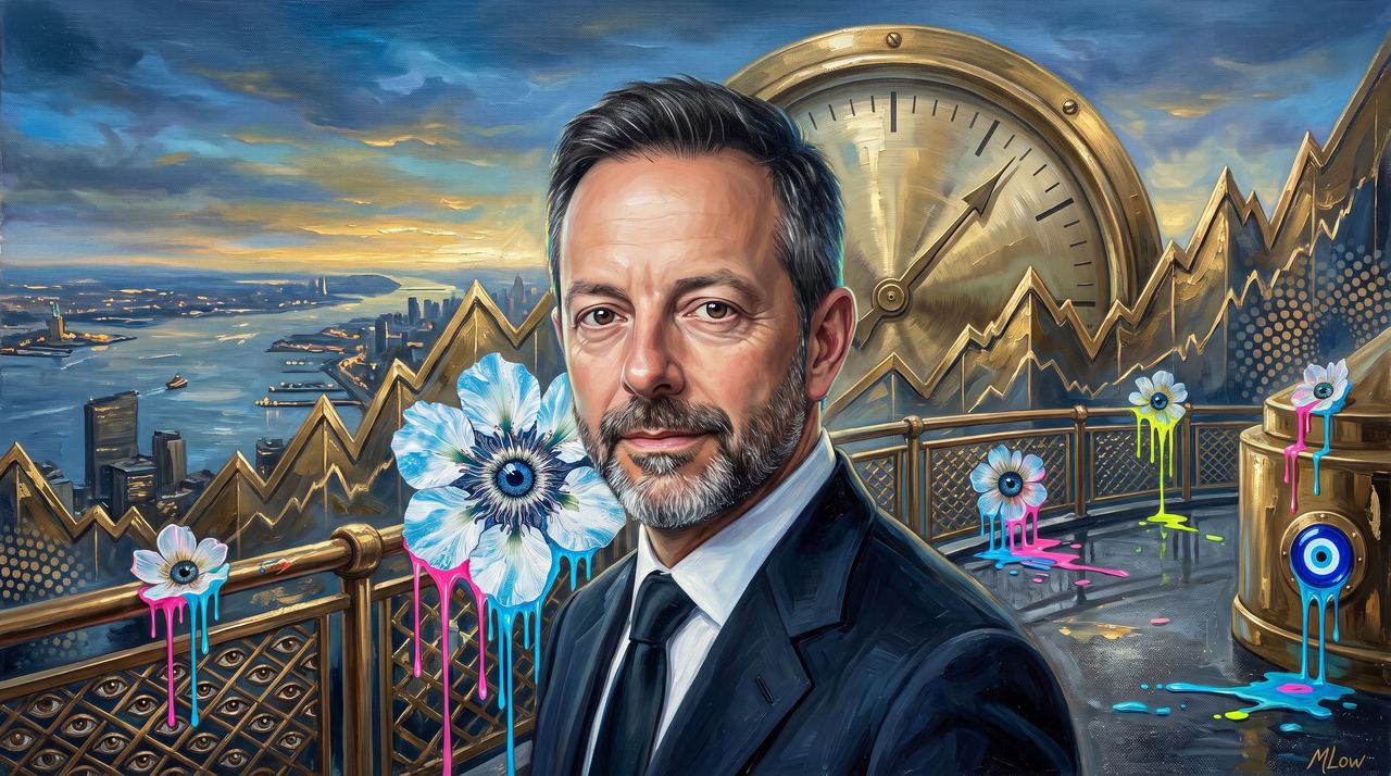 Brad Gerstner, portrait painted by MLow: The Altimeter at One World Trade