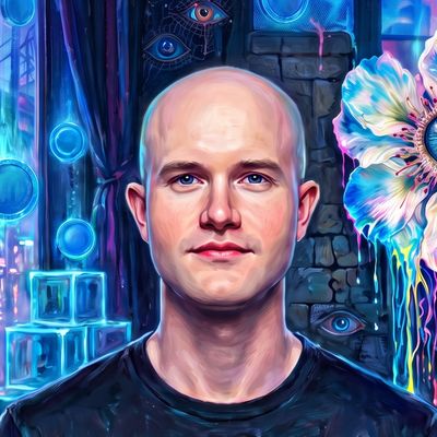Brian Armstrong, portrait painted by MLow: Coins Rain on Times Square