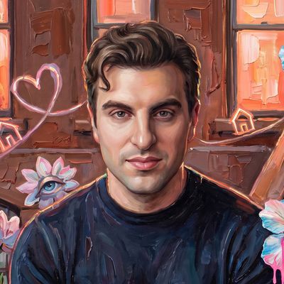 Brian Chesky, portrait painted by MLow: Welcome on a Park Slope Stoop