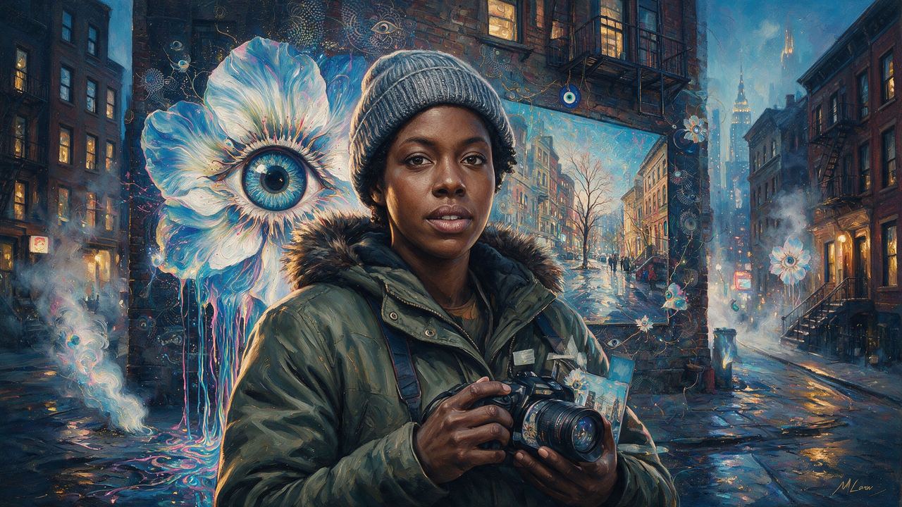Brittany Pierre, portrait painted by MLow: Camera on the Corner