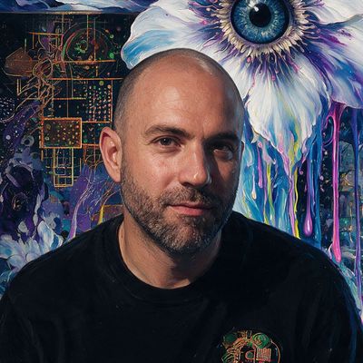 Brutal.Eth, portrait painted by MLow: Violet Gradient, Old Monitor