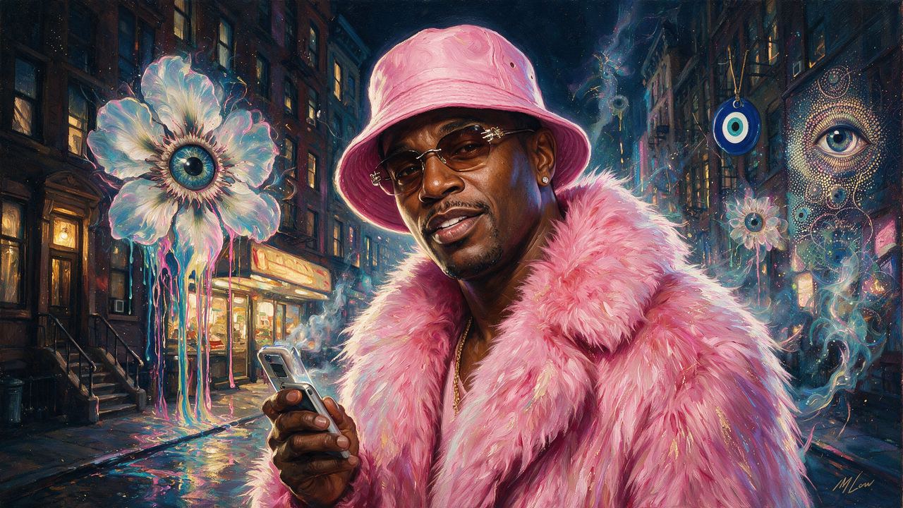 Cam'ron, portrait painted by MLow: Killa in Pink on Lenox