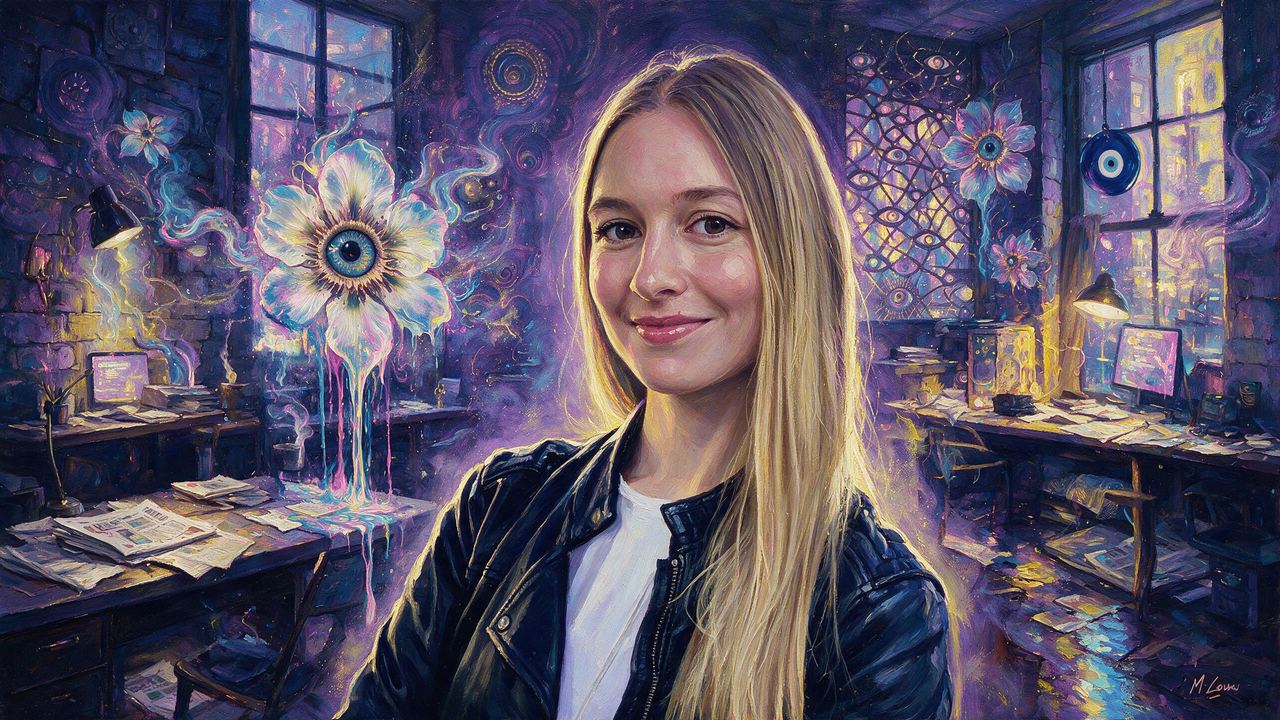 Camila Russo, portrait painted by MLow: Newsroom Purple