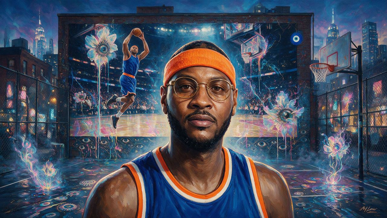 Carmelo Anthony, portrait painted by MLow: Headband at Dusk
