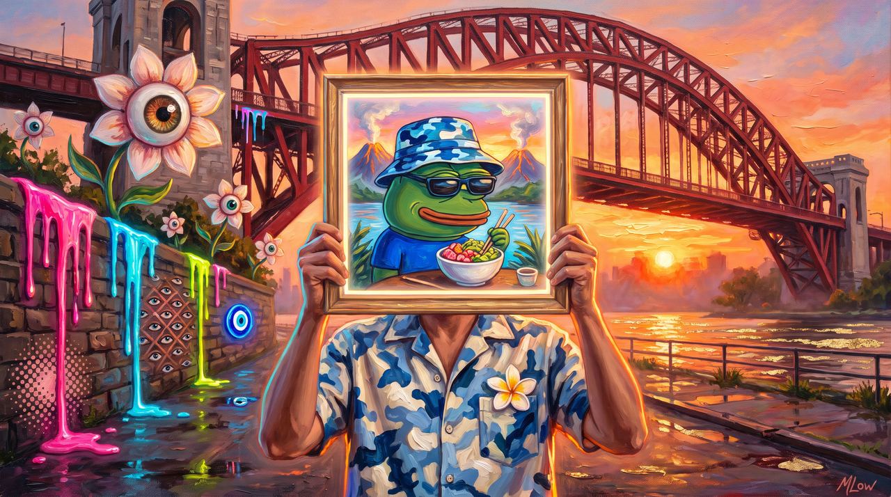 cat5.eth, portrait painted by MLow: Pepe in Paradise Under Hell Gate