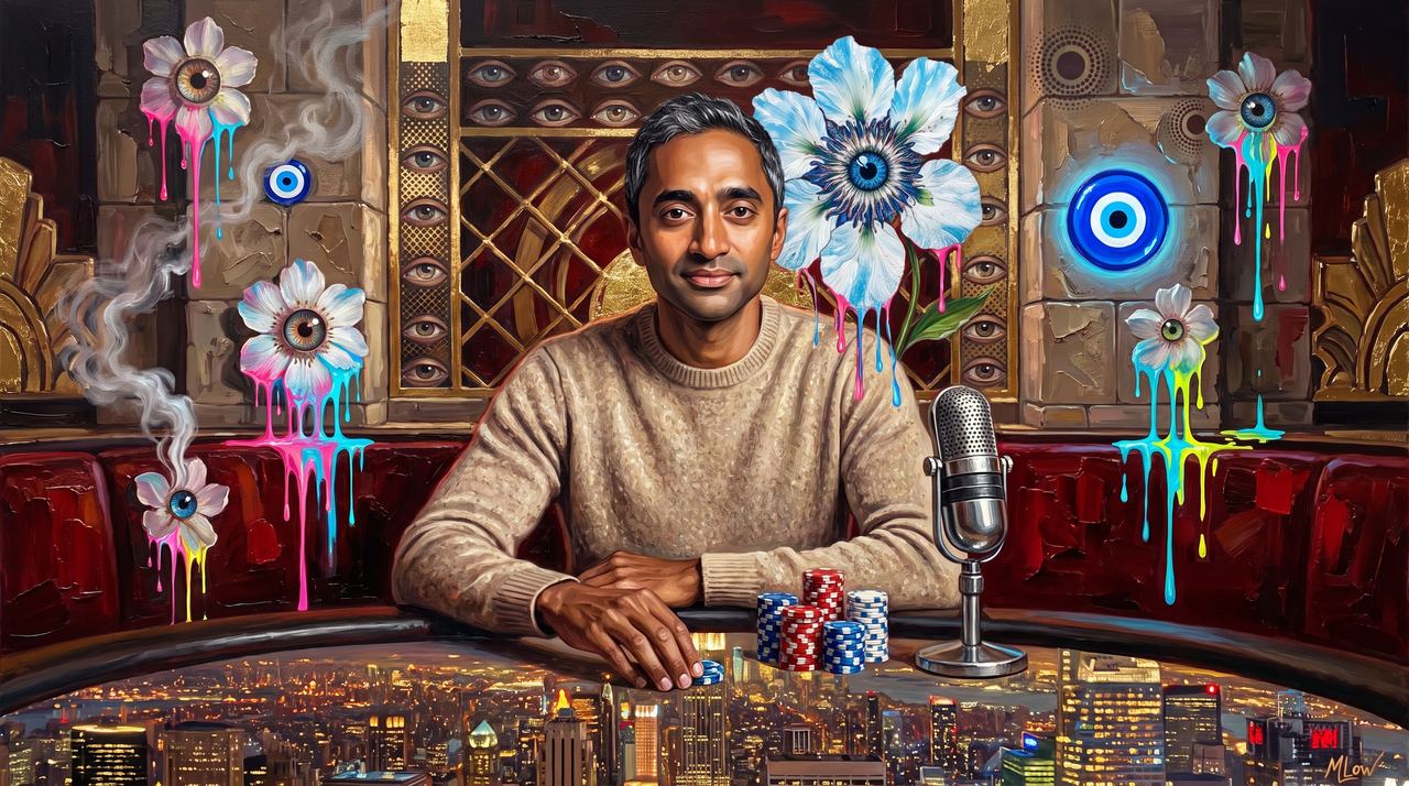 Chamath Palihapitiya, portrait painted by MLow: Chips in the Rainbow Room
