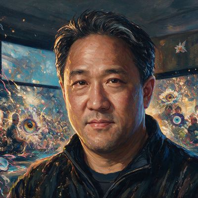 Chikai Ohazama, portrait painted by MLow: Two Screens, Crowded Frames
