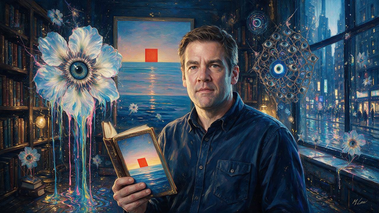Chris Dixon, portrait painted by MLow: Red Square at Sea