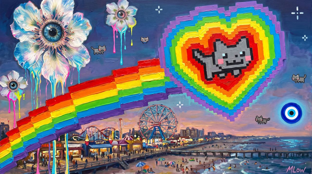 Chris Torres, portrait painted by MLow: Rainbow Over Coney Island