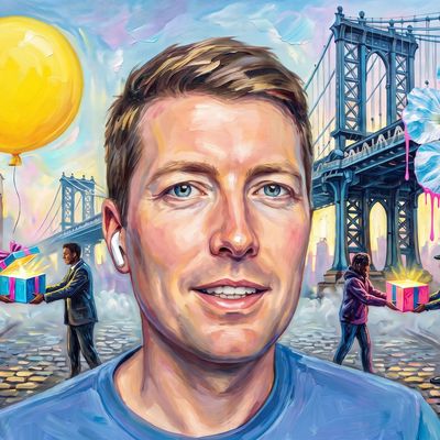 Clément Delangue, portrait painted by MLow: The Hug in DUMBO