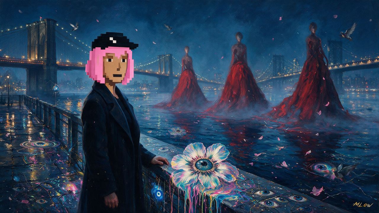 Claire Silver, portrait painted by MLow: Three Gowns in the East River