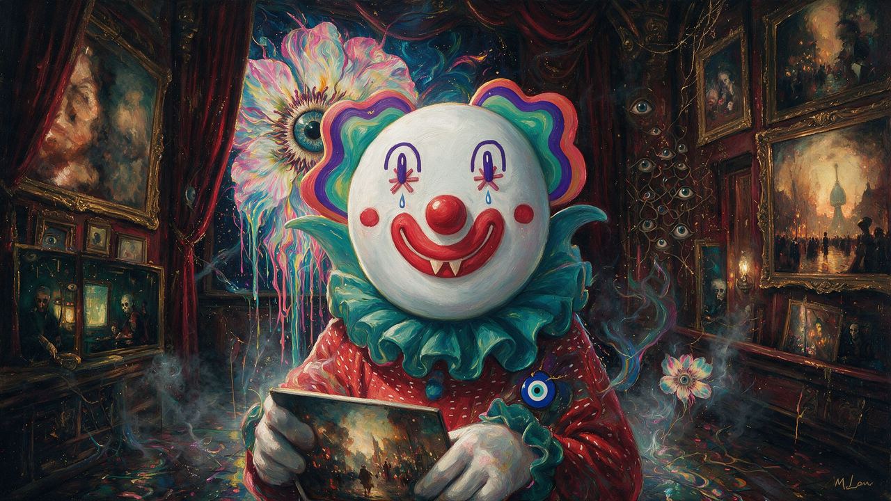 ClownVamp, portrait painted by MLow: Clown in the Velvet Theatre