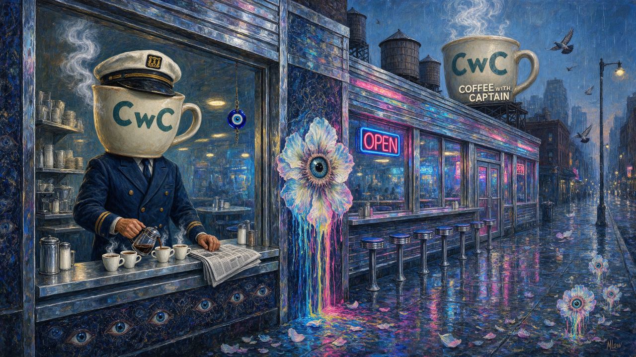 Coffee with Captain, portrait by MLow: Eight AM at the Diner