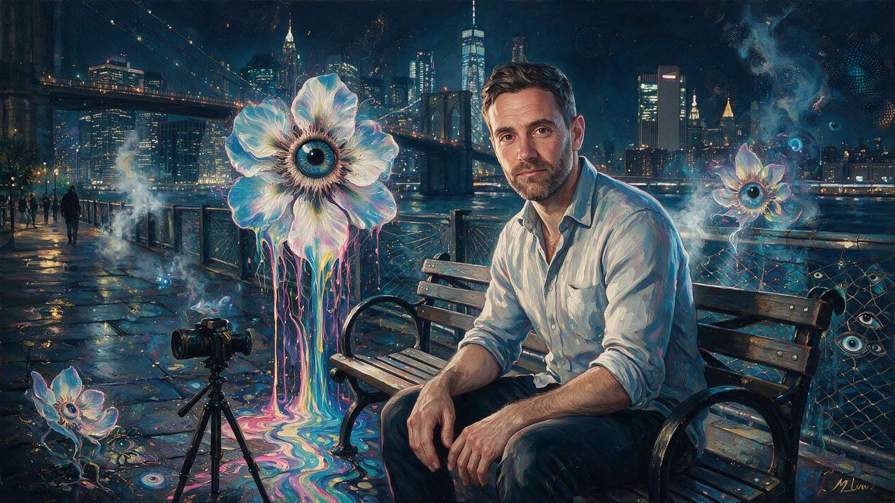 Coin Bureau, portrait painted by MLow: Tripod in Brooklyn Bridge Park