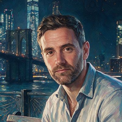 Coin Bureau, portrait painted by MLow: Tripod in Brooklyn Bridge Park