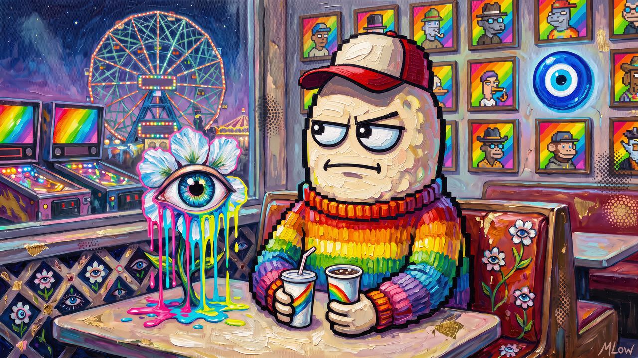 CryptoDickbutts, portrait painted by MLow: Back Booth at Coney Island