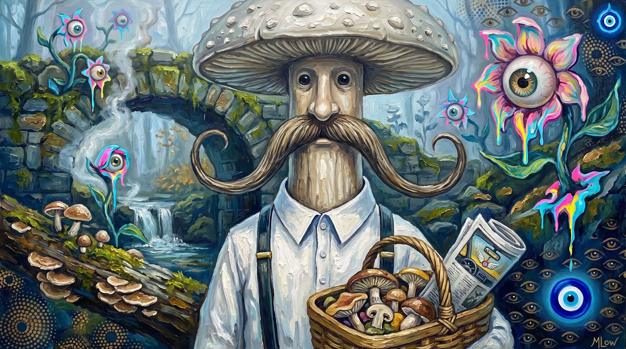 CryptoForager, portrait painted by MLow: The Mushroom Man in the Ravine