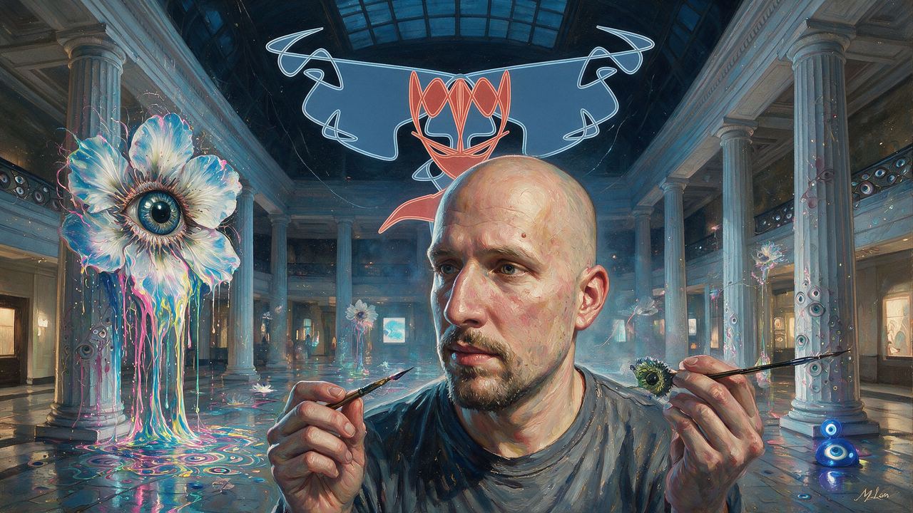 Daïm Aggott-Hönsch, portrait painted by MLow: The Inkblot Over the Beaux-Arts Court