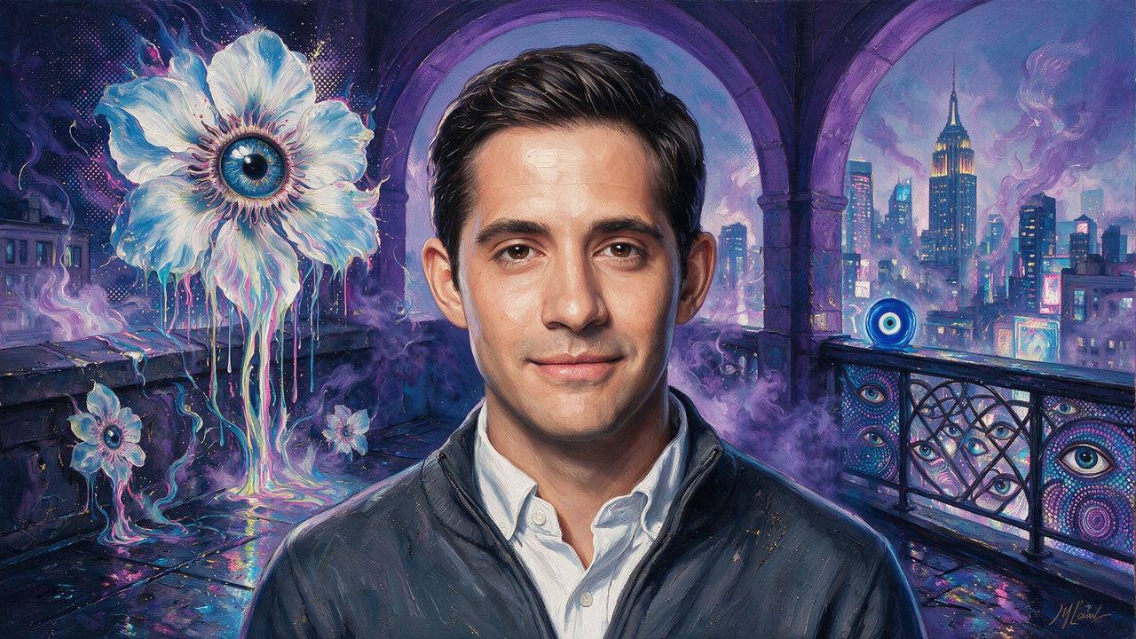 Dan Romero, portrait painted by MLow: Under Purple Arches