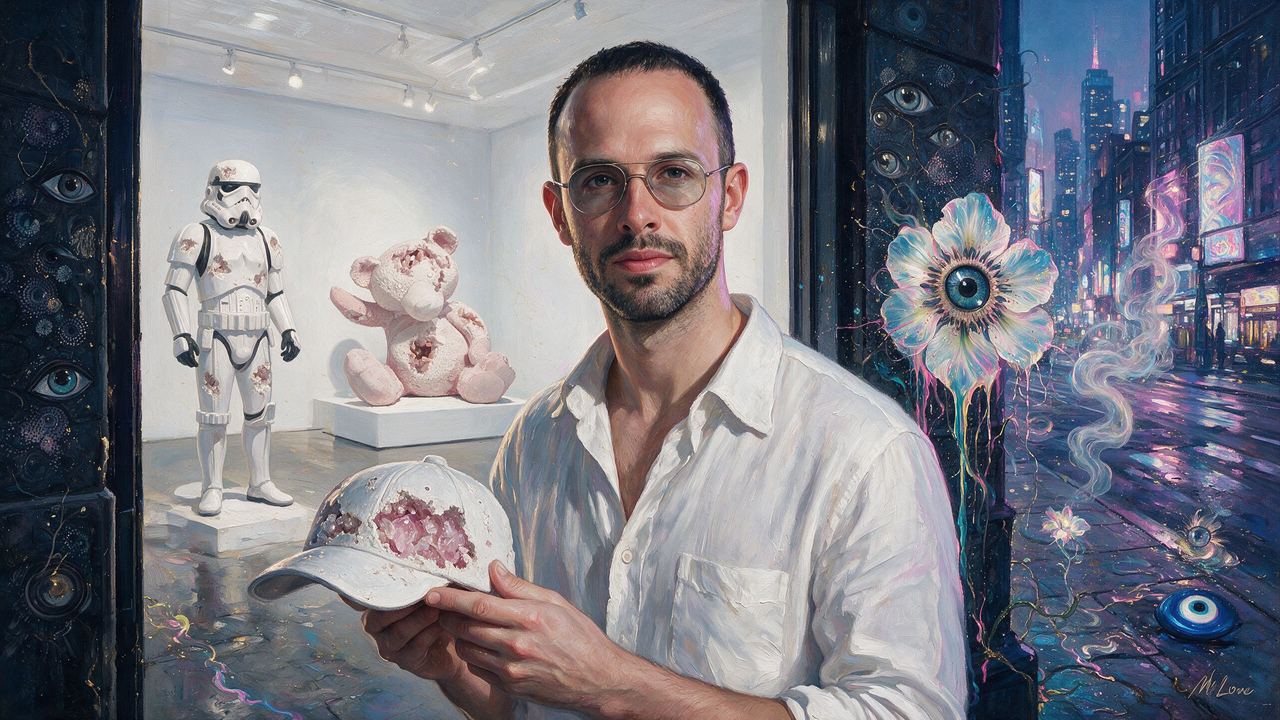 Daniel Arsham, portrait painted by MLow: Cap in the Doorway