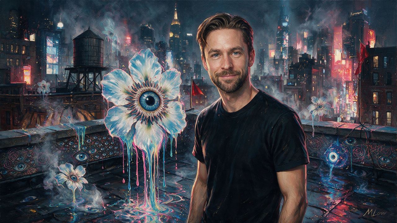 David Hoffman, portrait painted by MLow: Small Red Flag