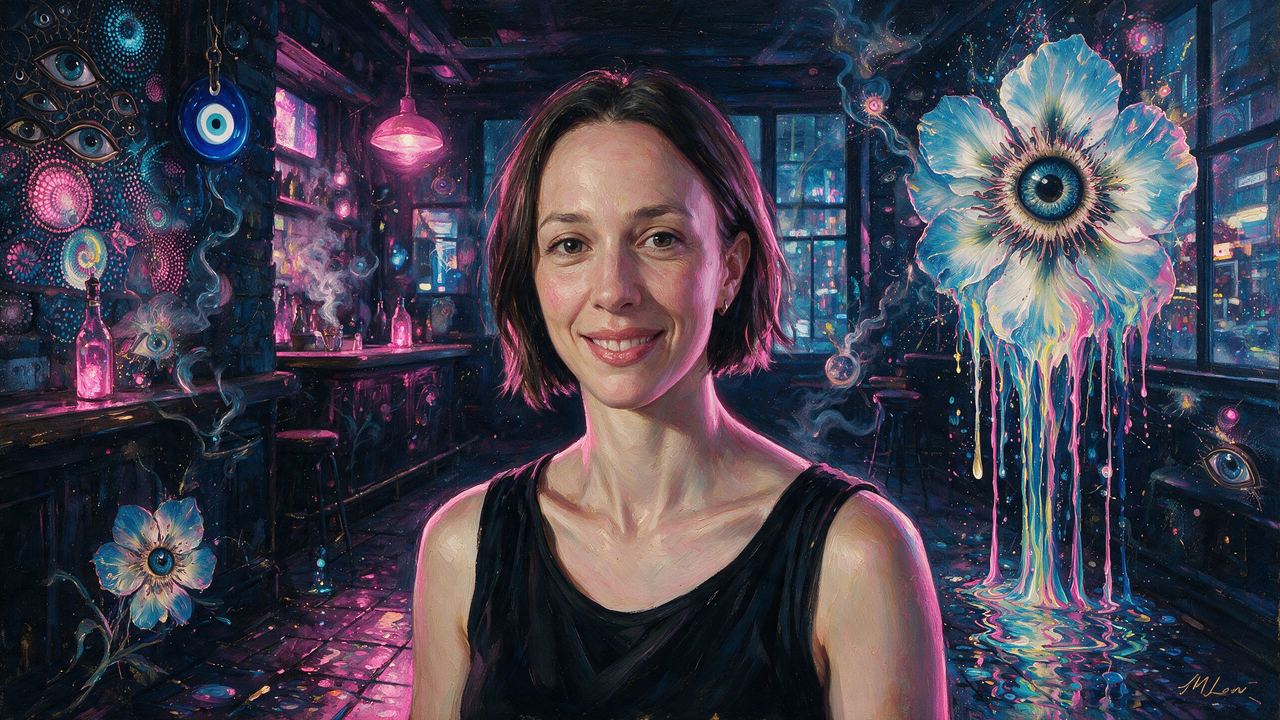 Deana Burke, portrait painted by MLow: Pink Lamp, Last Call