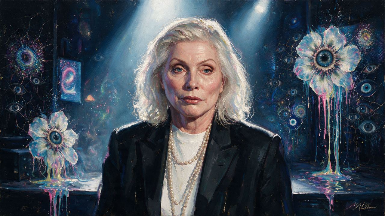 Debbie Harry, portrait painted by MLow: Spotlight and Pearls