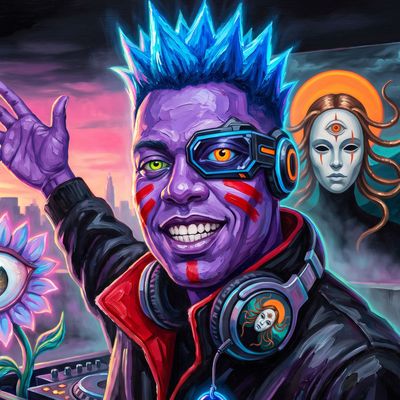 DJ FATHEAD, portrait painted by MLow: Sunrise Set in Bushwick
