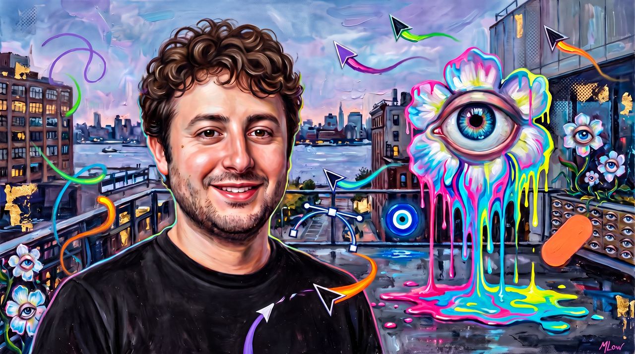Dylan Field, portrait painted by MLow: Cursors on the Whitney Terrace