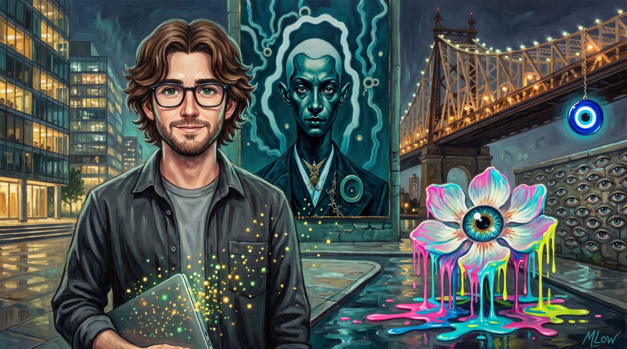 Eddie Wharton, portrait painted by MLow: Data Fireflies at Cornell Tech