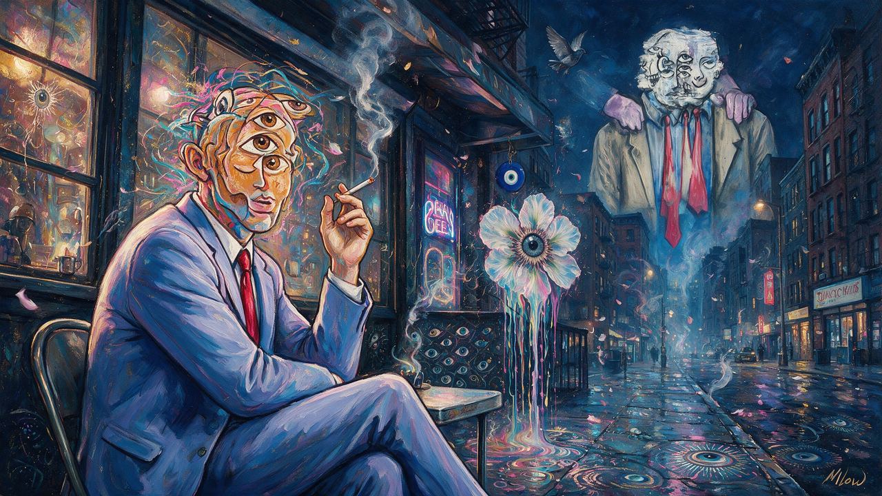 egodead, portrait painted by MLow: Three Ties Over Orchard Street