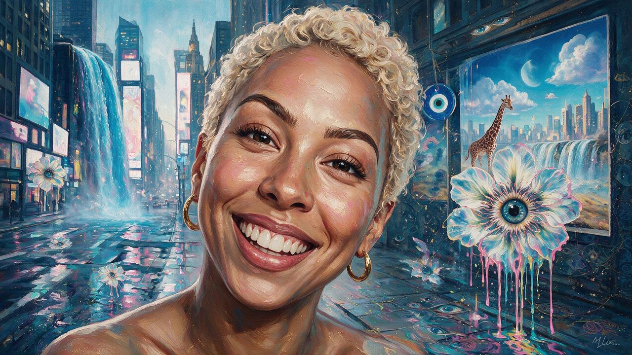 Elise Swopes, portrait painted by MLow: Waterfalls on the Avenue