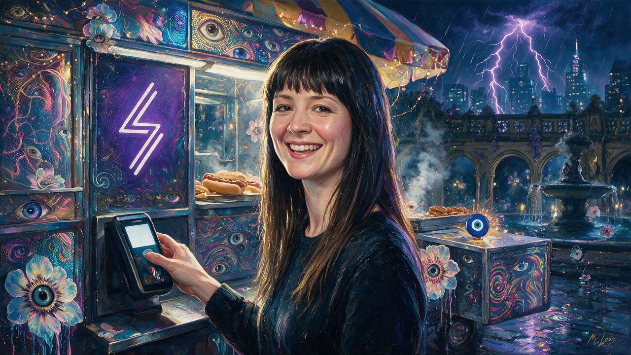 Elizabeth Stark, portrait painted by MLow: Hot Dog in a Thunderstorm