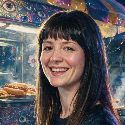 Elizabeth Stark, portrait painted by MLow: Hot Dog in a Thunderstorm