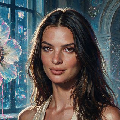 Emily Ratajkowski, portrait painted by MLow: Marble Hall, Rain Window