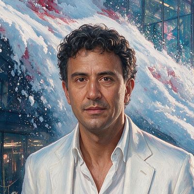 Emin Gun Sirer, portrait painted by MLow: Avalanche on Roosevelt Island