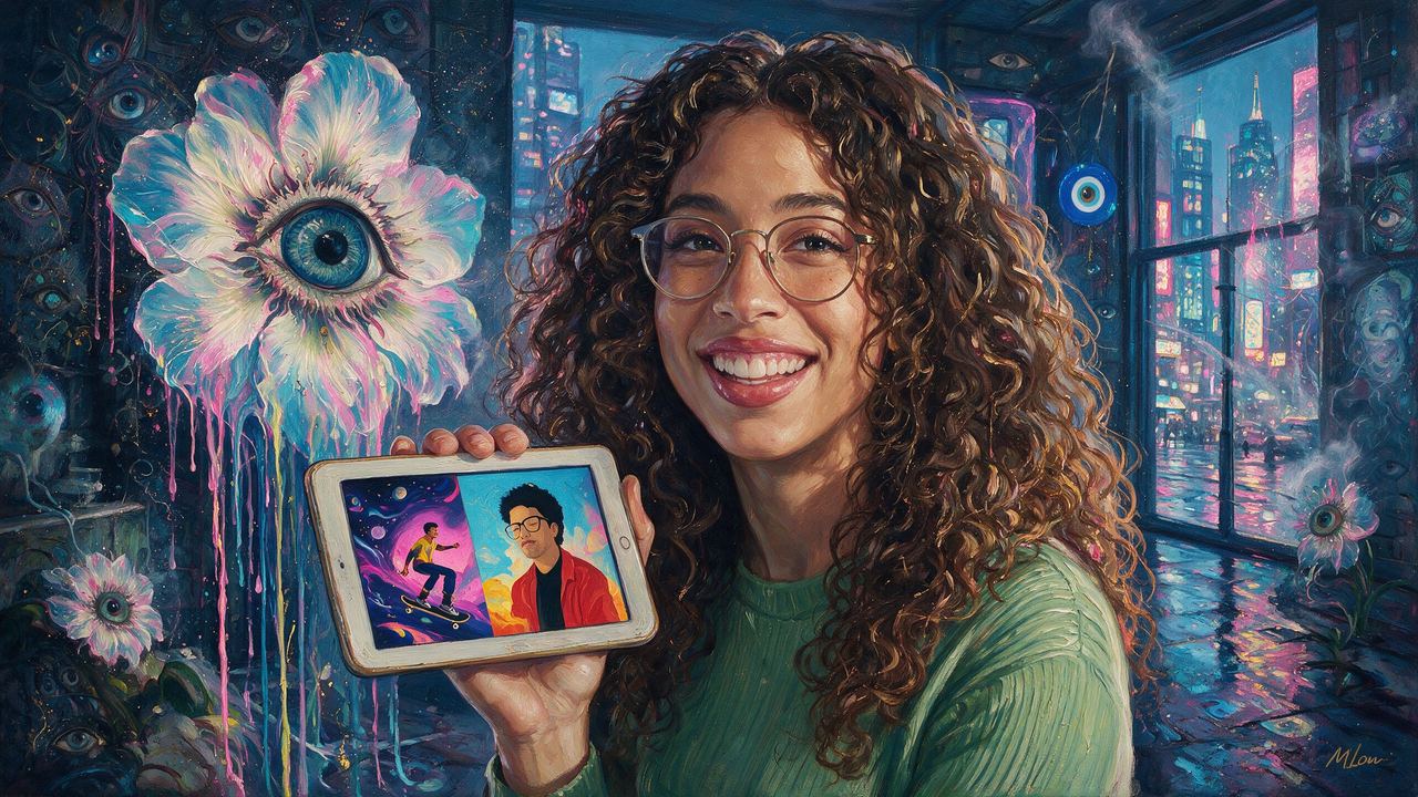 Emonee LaRussa, portrait painted by MLow: Skater on the Screen