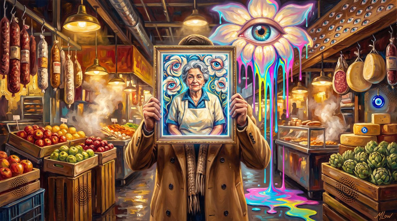 enormo.eth, portrait painted by MLow: The Deli Counter on Arthur Avenue