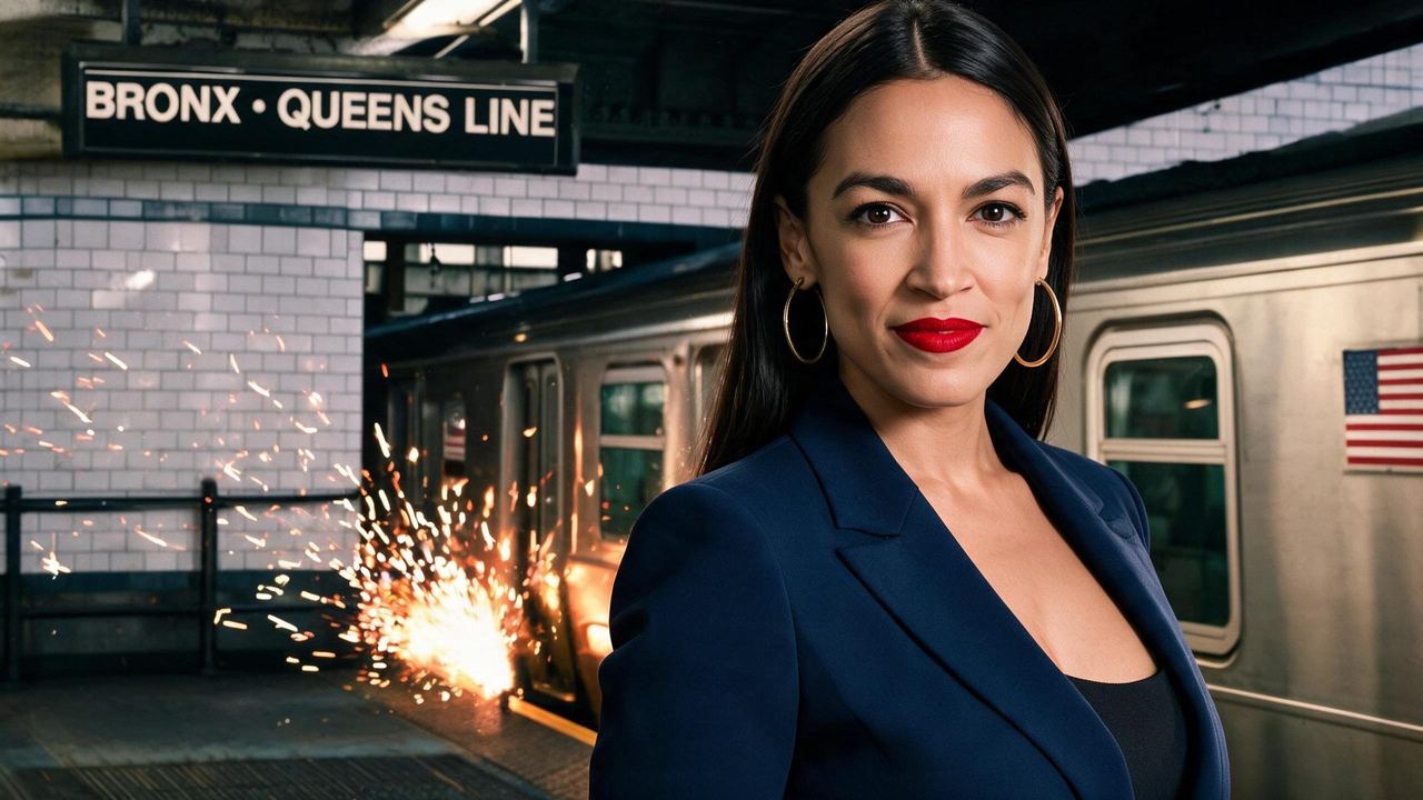 Alexandria Ocasio-Cortez, portrait painted by MLow