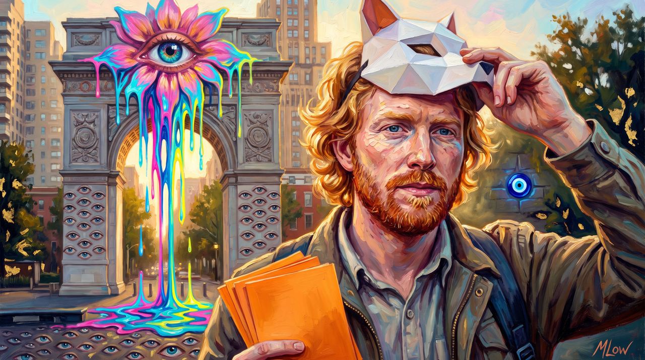 Erik Voorhees, portrait painted by MLow: Fox Mask at the Arch