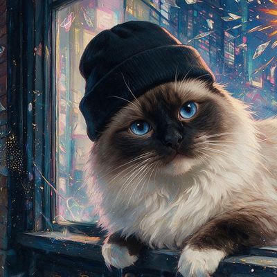 eth_exy, portrait painted by MLow: Beanie Cat in the SoHo Window
